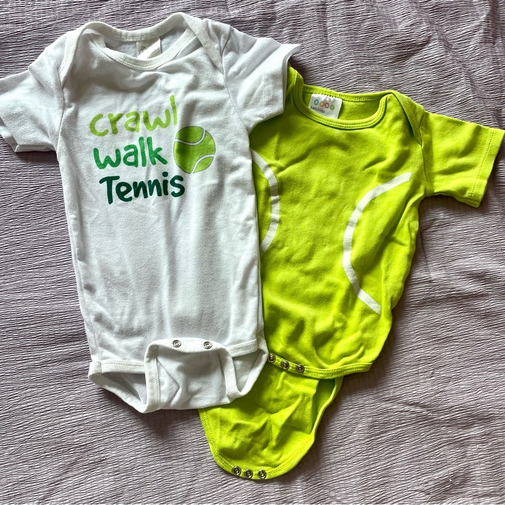 Tennis themed bundle set of 2 onesies baby boy girl 6 months